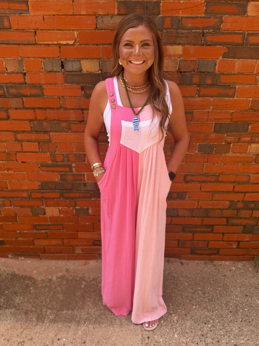 Split Color Pink Jumpsuit