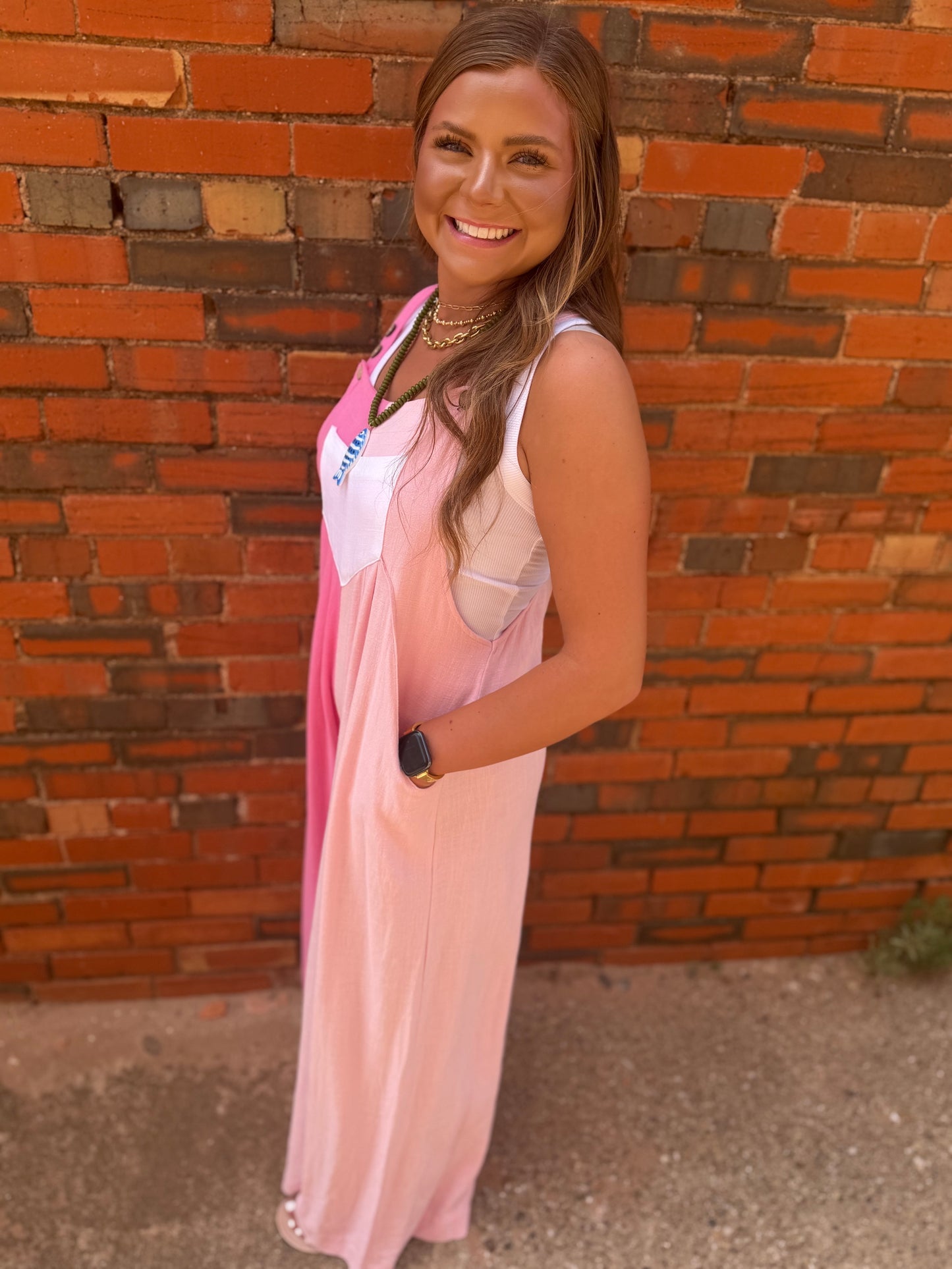 Split Color Pink Jumpsuit