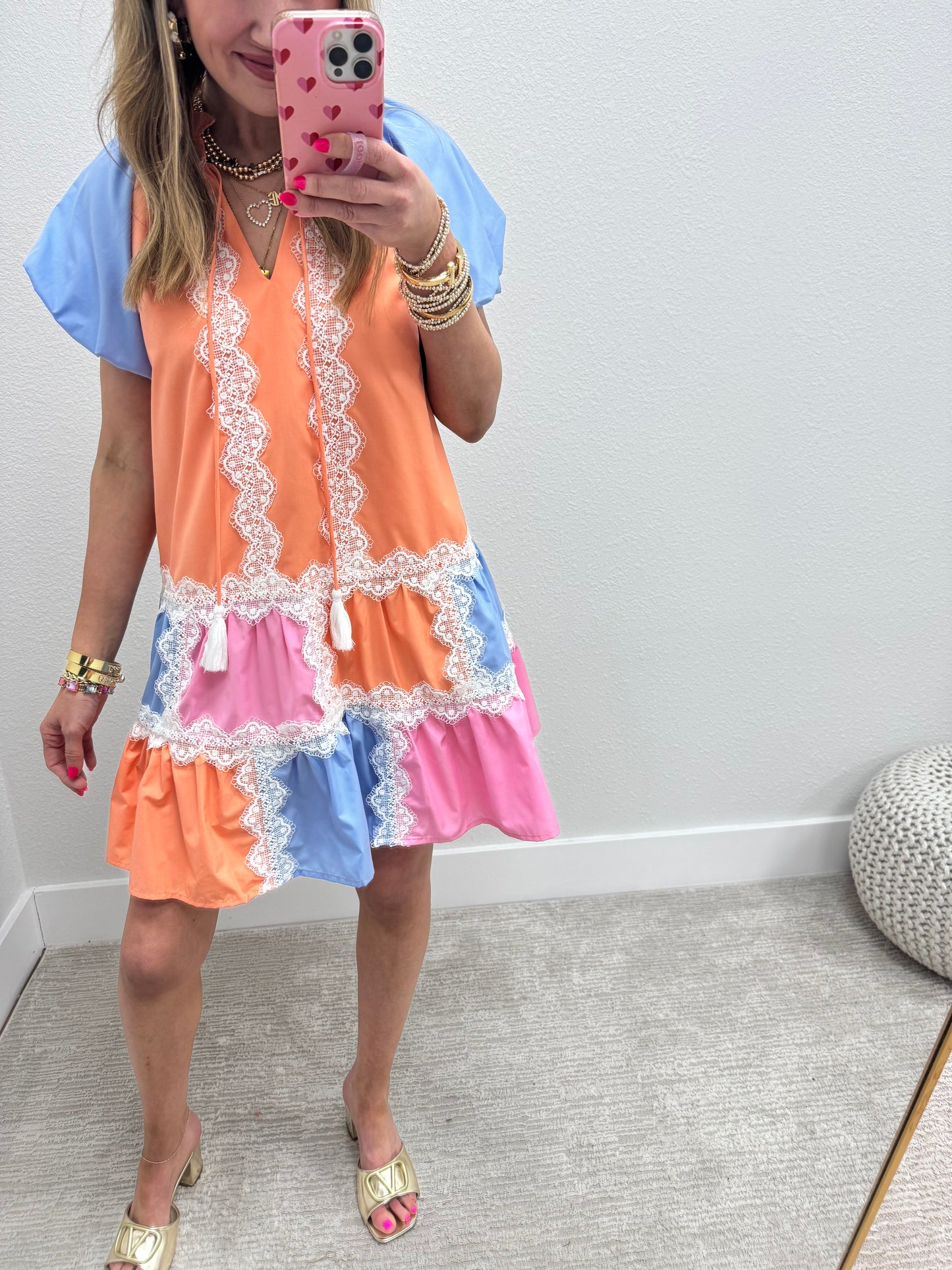 Apricot Blue Lace Front Detail Dress