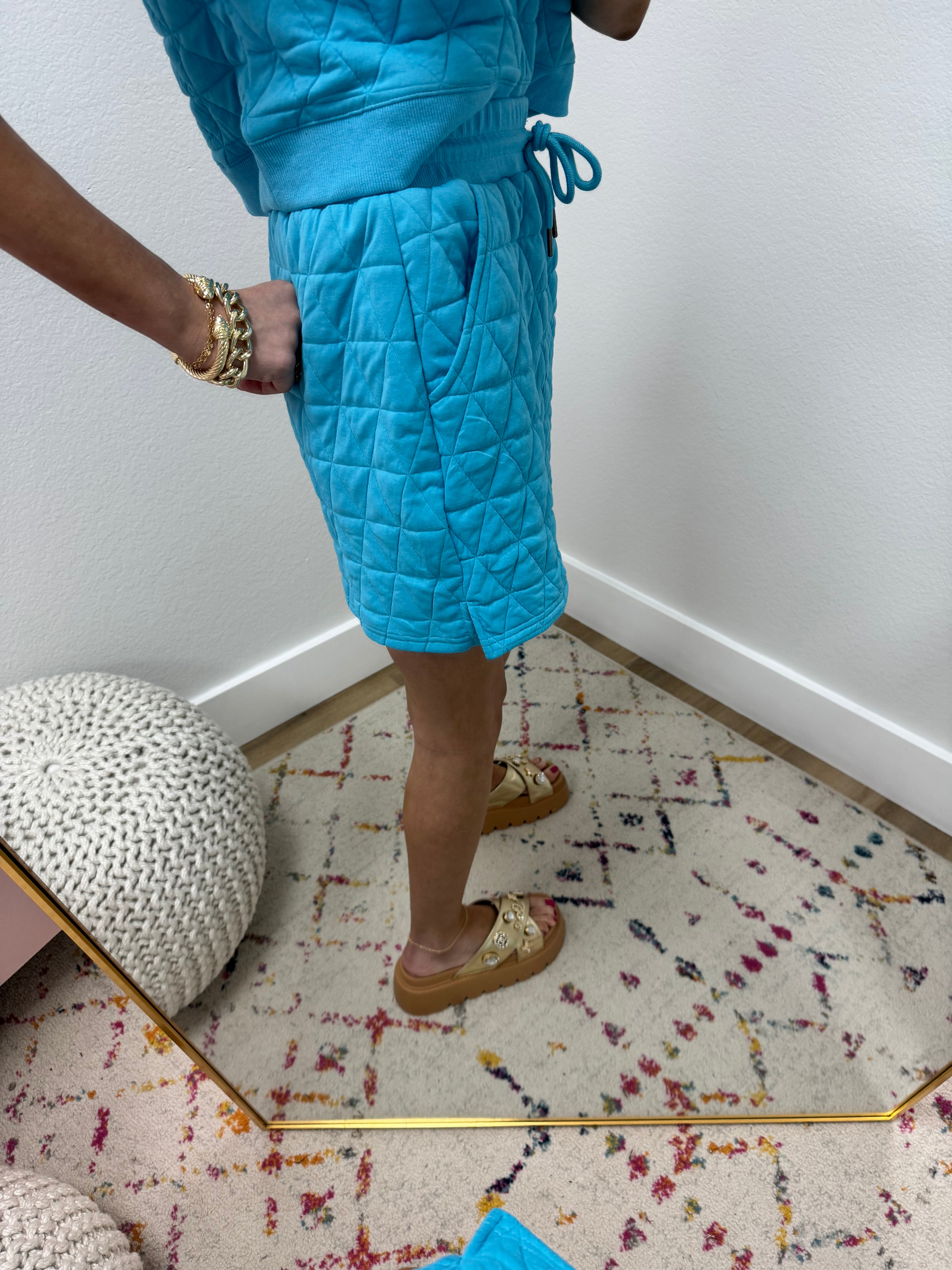 Aqua Quilted Two Piece Skirt Set