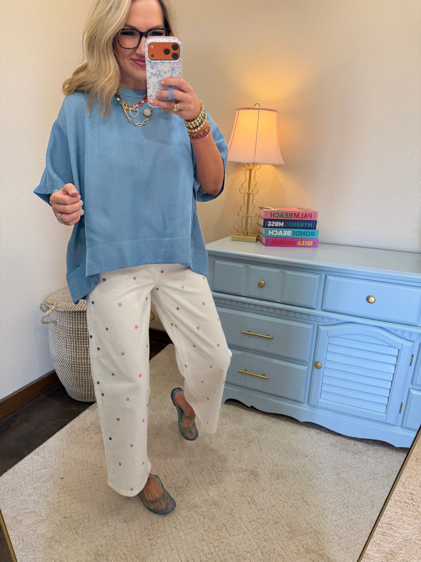 Denim Blue Round Neck Band Oversize Shirts