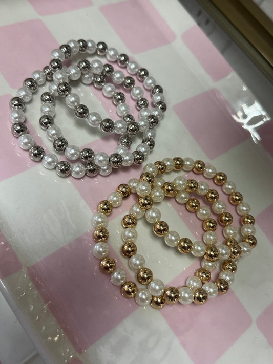 Set of 3 Small Bead and Pearl Bracelet Set (silver and gold!)