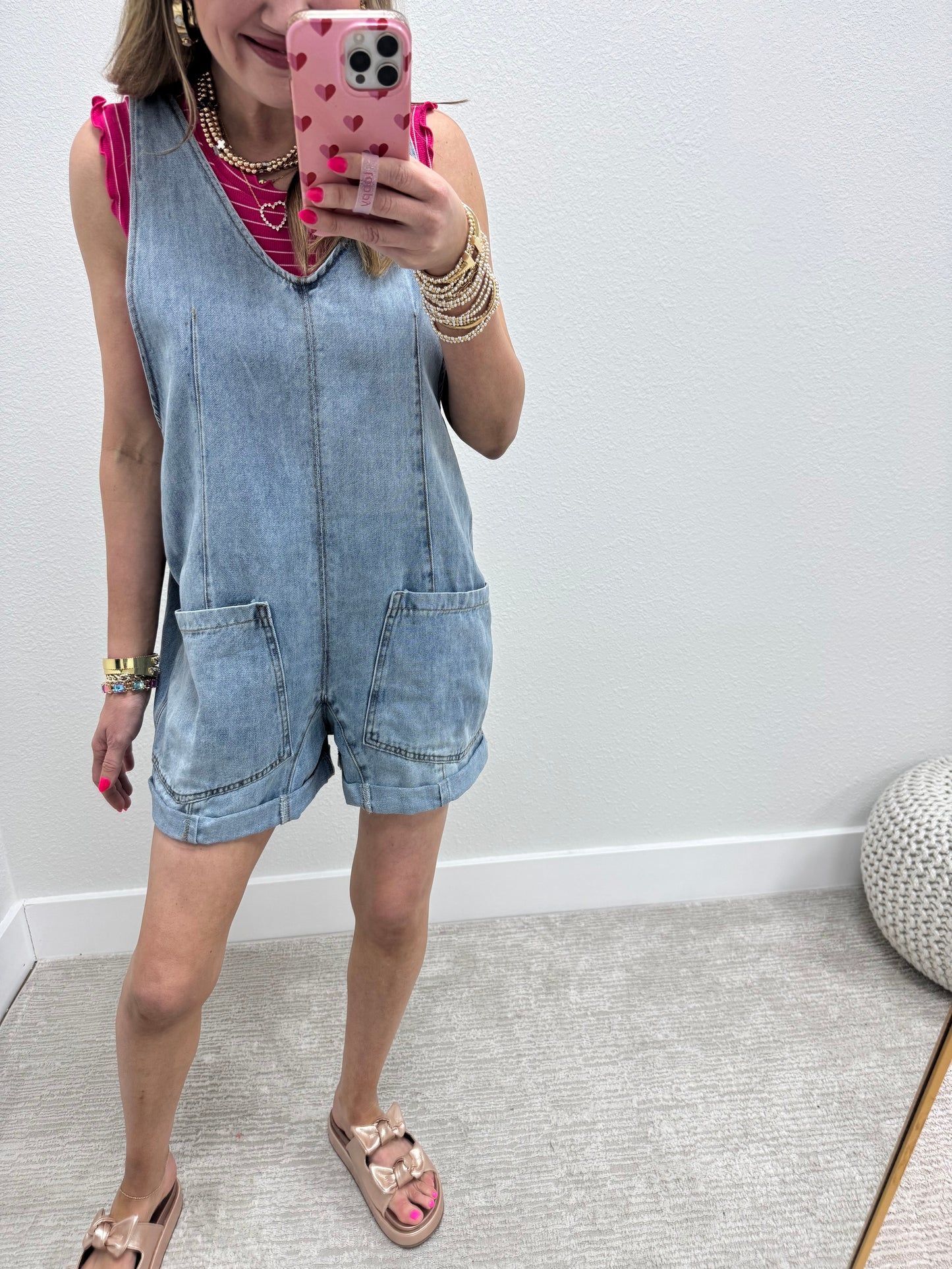 Hot Pink Ribbed Ruffle Trim Sleeveless Top