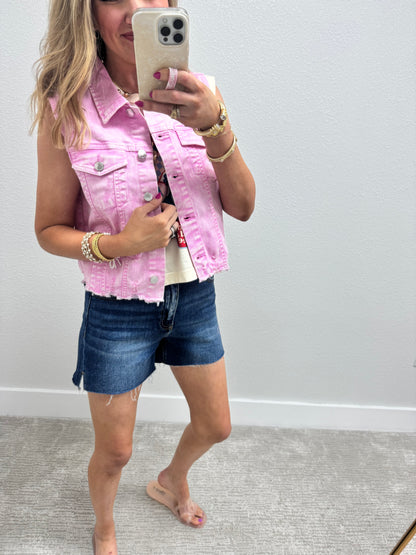 Risen Pink Acid Washed Denim Vest
