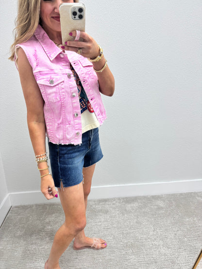 Risen Pink Acid Washed Denim Vest