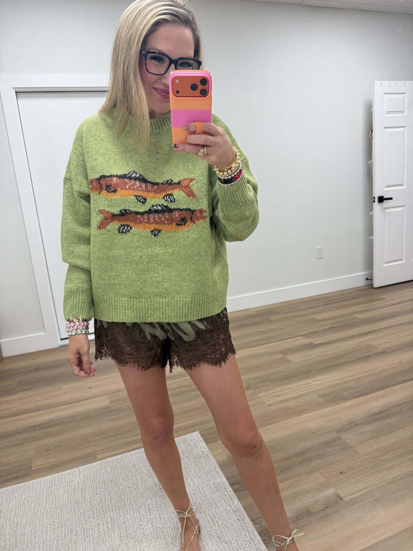 Olive Zebra Print Lace Trim Shorts