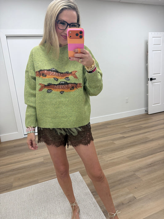 Olive Zebra Print Lace Trim Shorts
