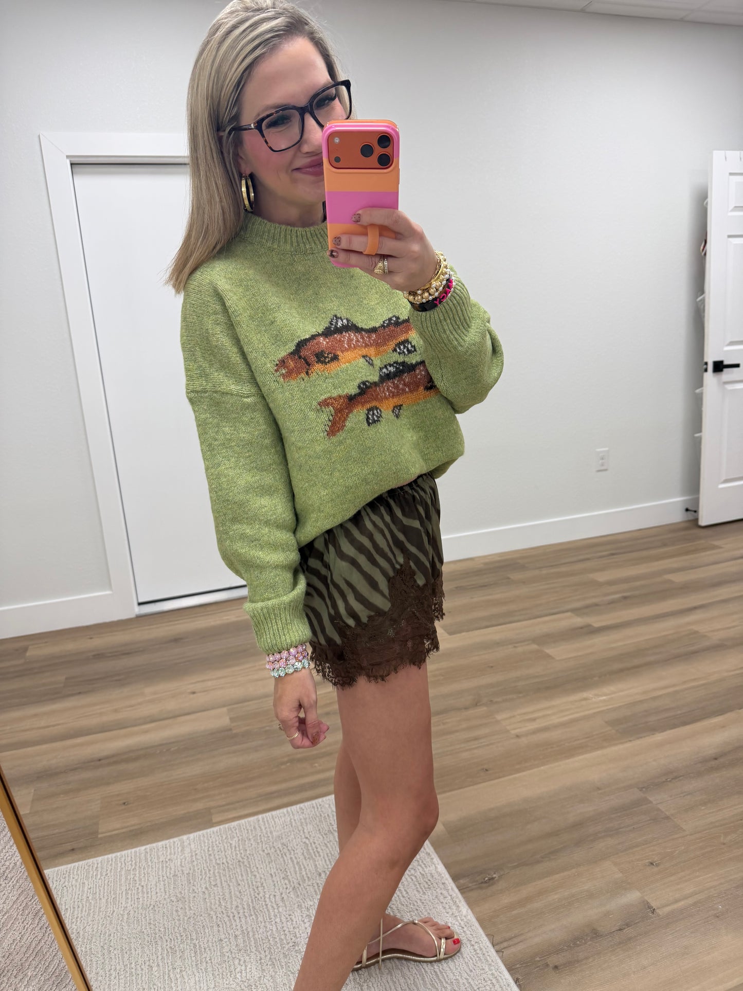 Olive Zebra Print Lace Trim Shorts