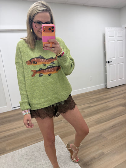 Olive Zebra Print Lace Trim Shorts