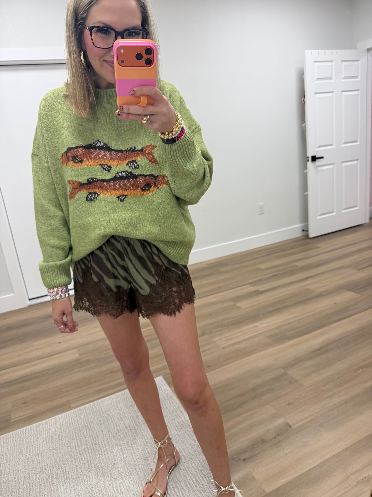 Olive Zebra Print Lace Trim Shorts