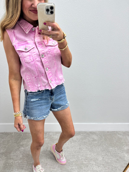 Risen Pink Acid Washed Denim Vest