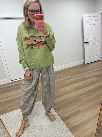 Natural with Stripes Pull On Wide Leg Pants