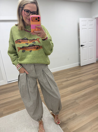 Natural with Stripes Pull On Wide Leg Pants