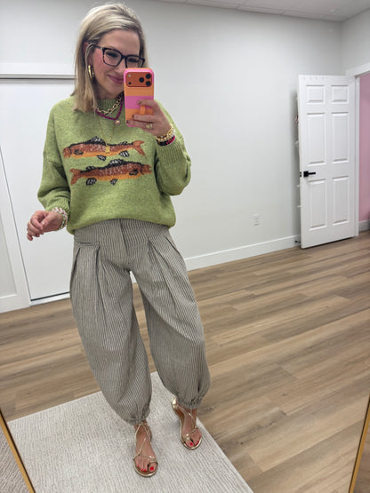 Natural with Stripes Pull On Wide Leg Pants