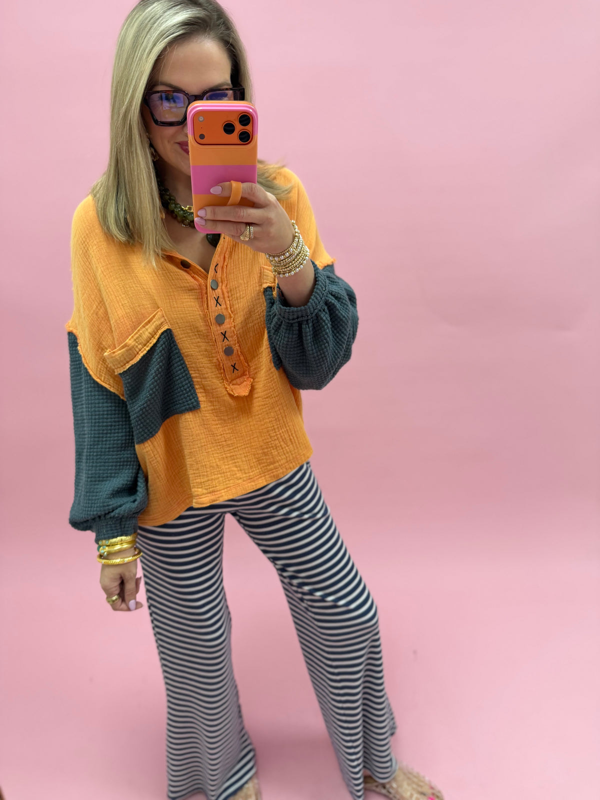 Navy Stripe Low Rise Striped Waffle Knit Pants