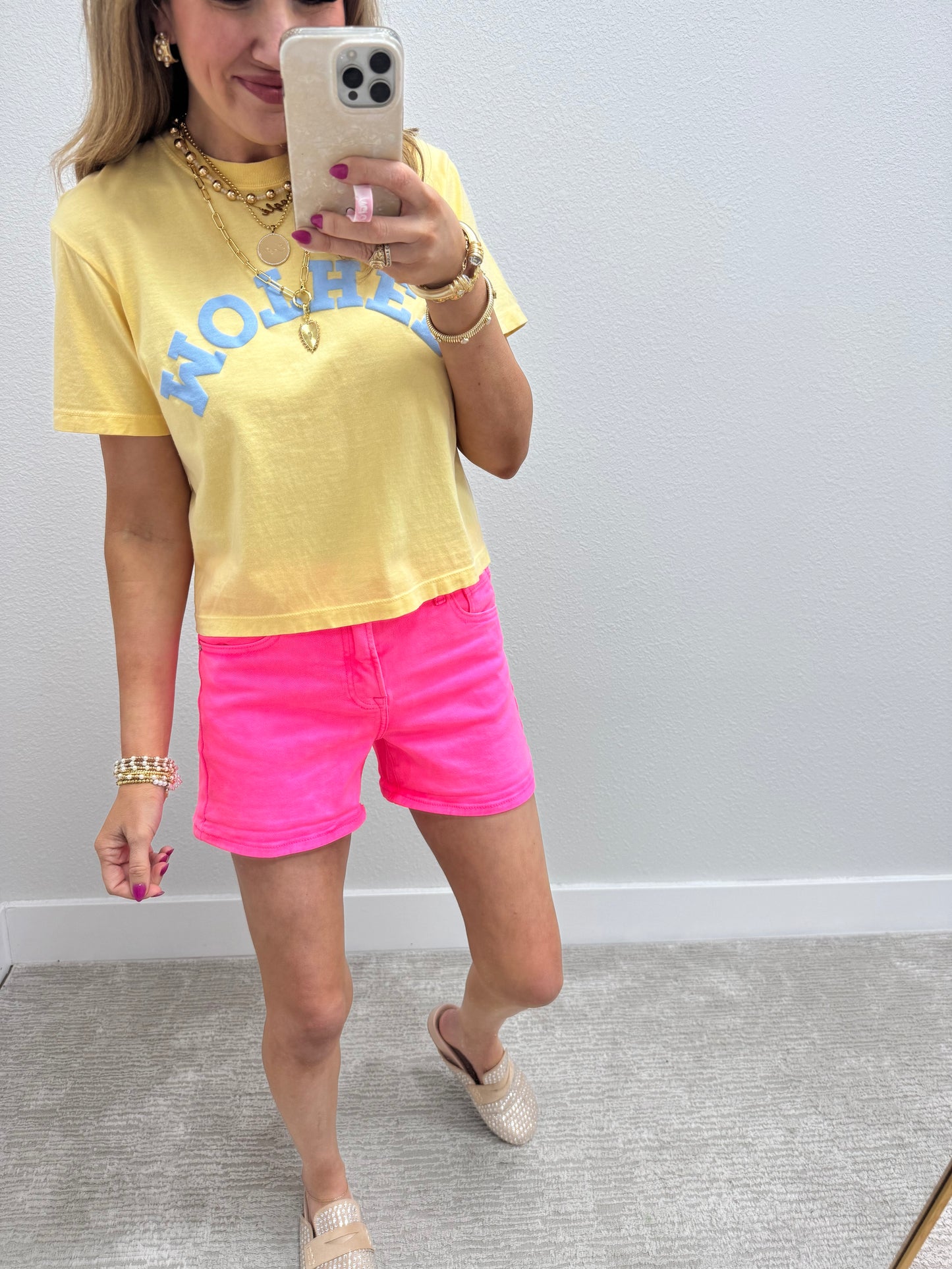 Risen Neon Pink Tummy Control High Rise Cuffed Shorts FS