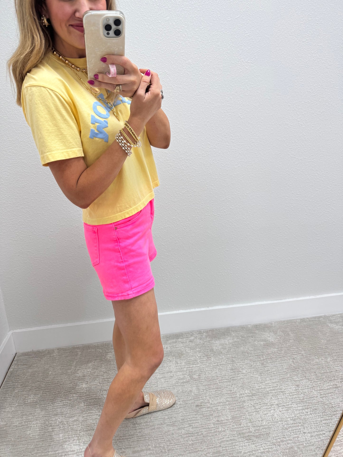 Risen Neon Pink Tummy Control High Rise Cuffed Shorts FS