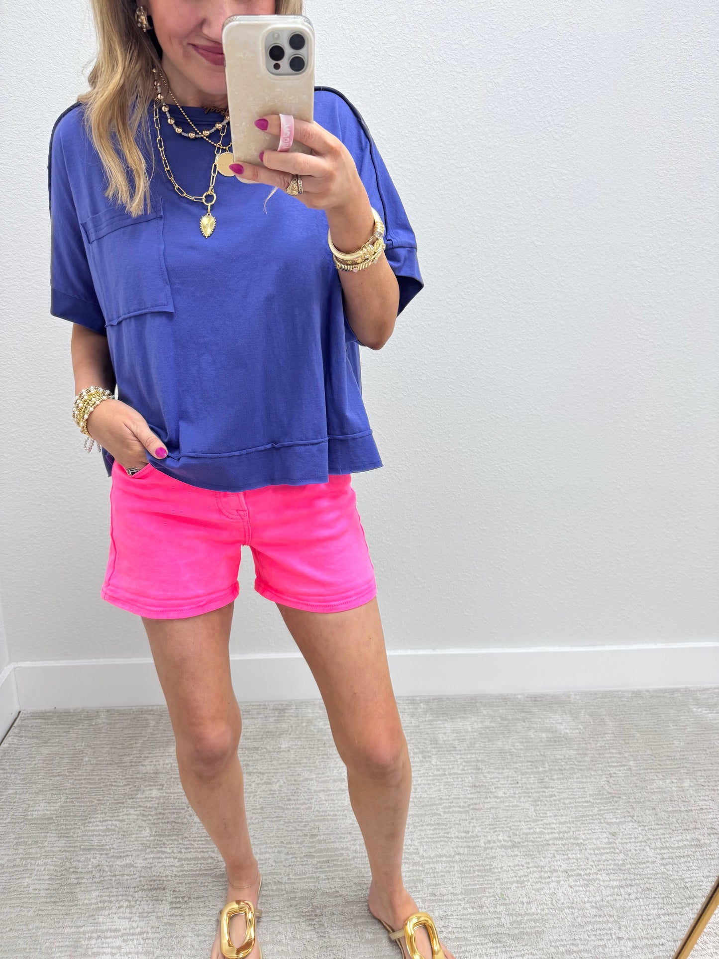 Risen Neon Pink Tummy Control High Rise Cuffed Shorts FS