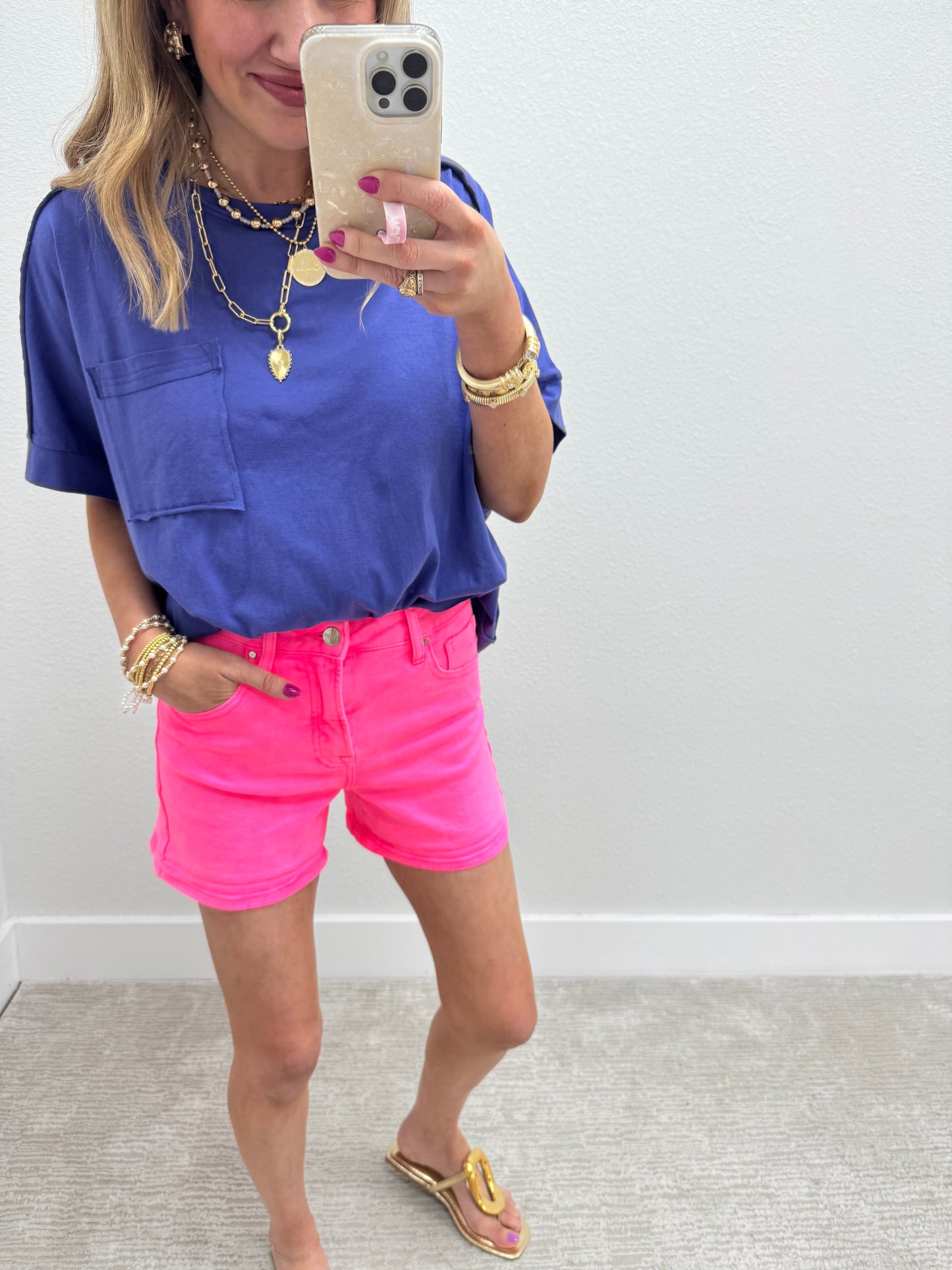 Risen Neon Pink Tummy Control High Rise Cuffed Shorts FS