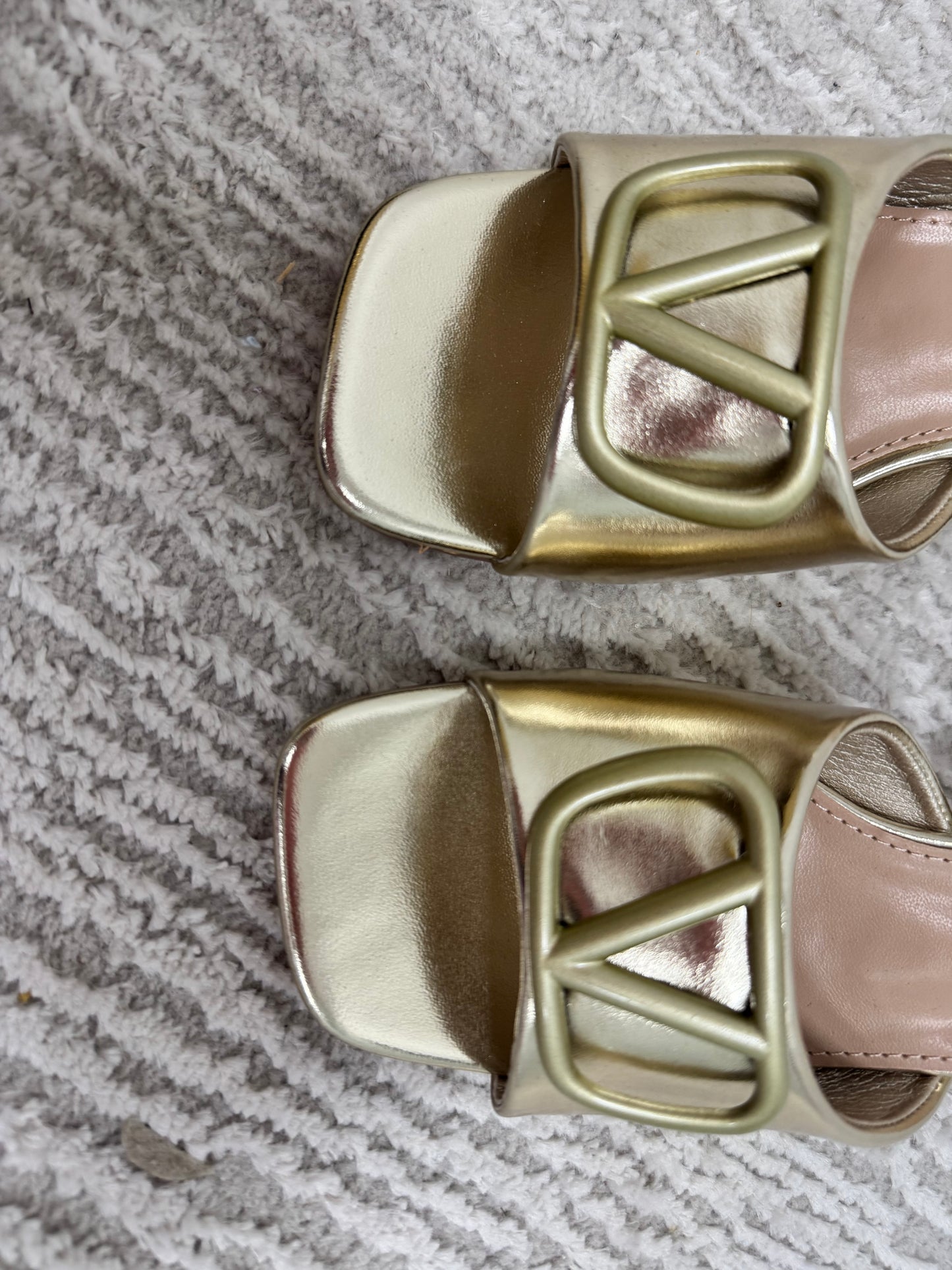 Gold V Block Heels