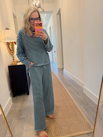Sky Blue Striped Print Pant Set
