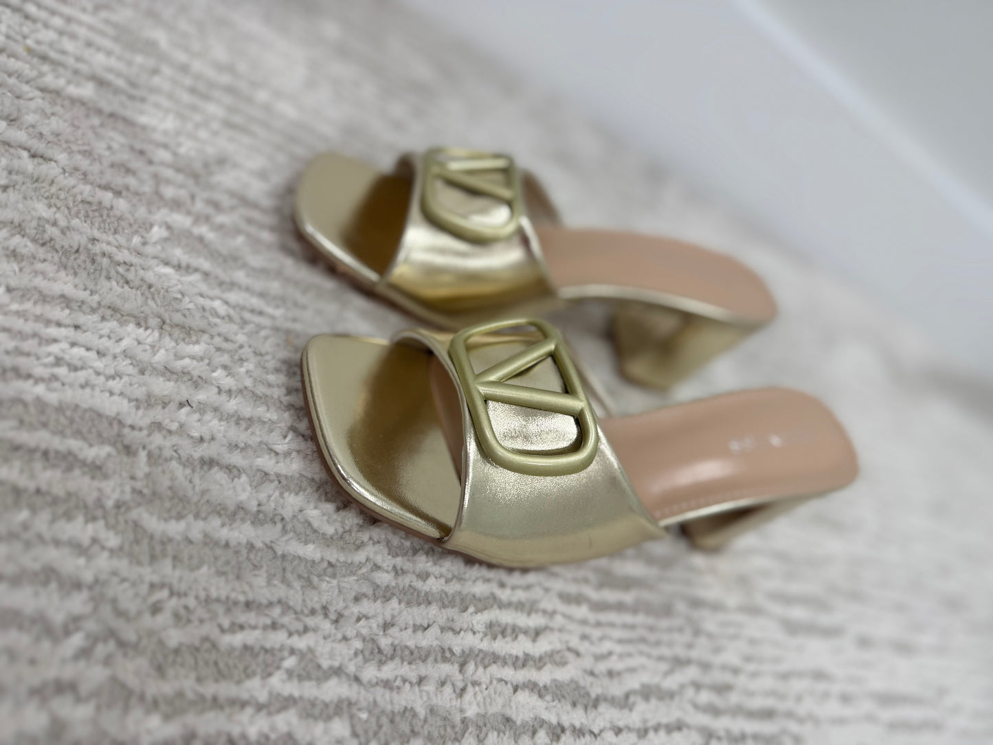 Gold V Block Heels