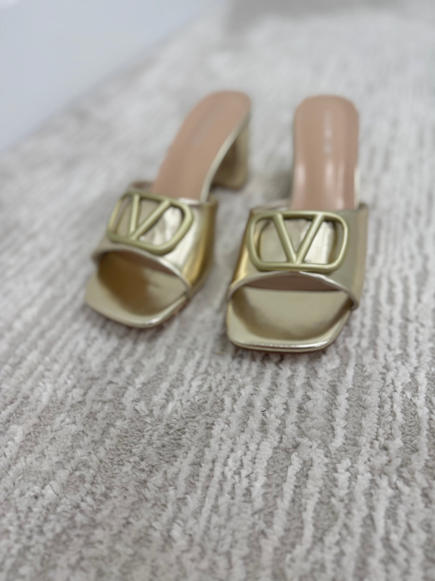Gold V Block Heels