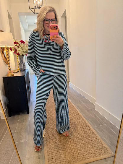 Sky Blue Striped Print Pant Set