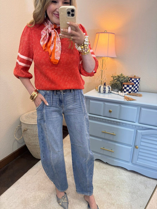 Risen Mid Rise Fit Ankle Barrel Double Roll Up Jeans