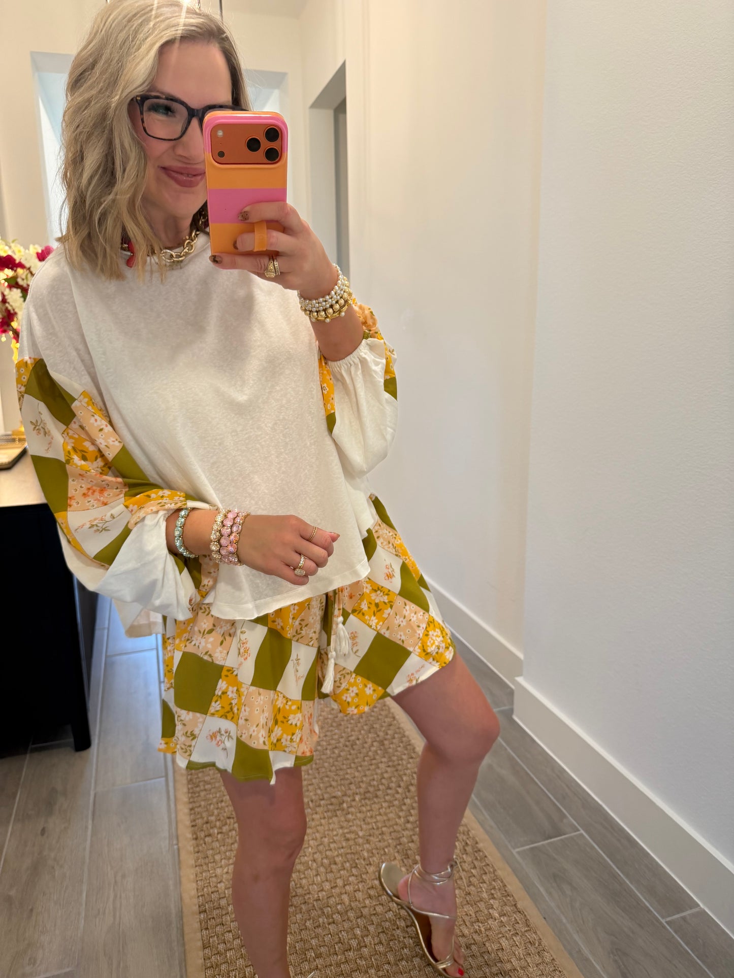 Flower Check Print Short Set