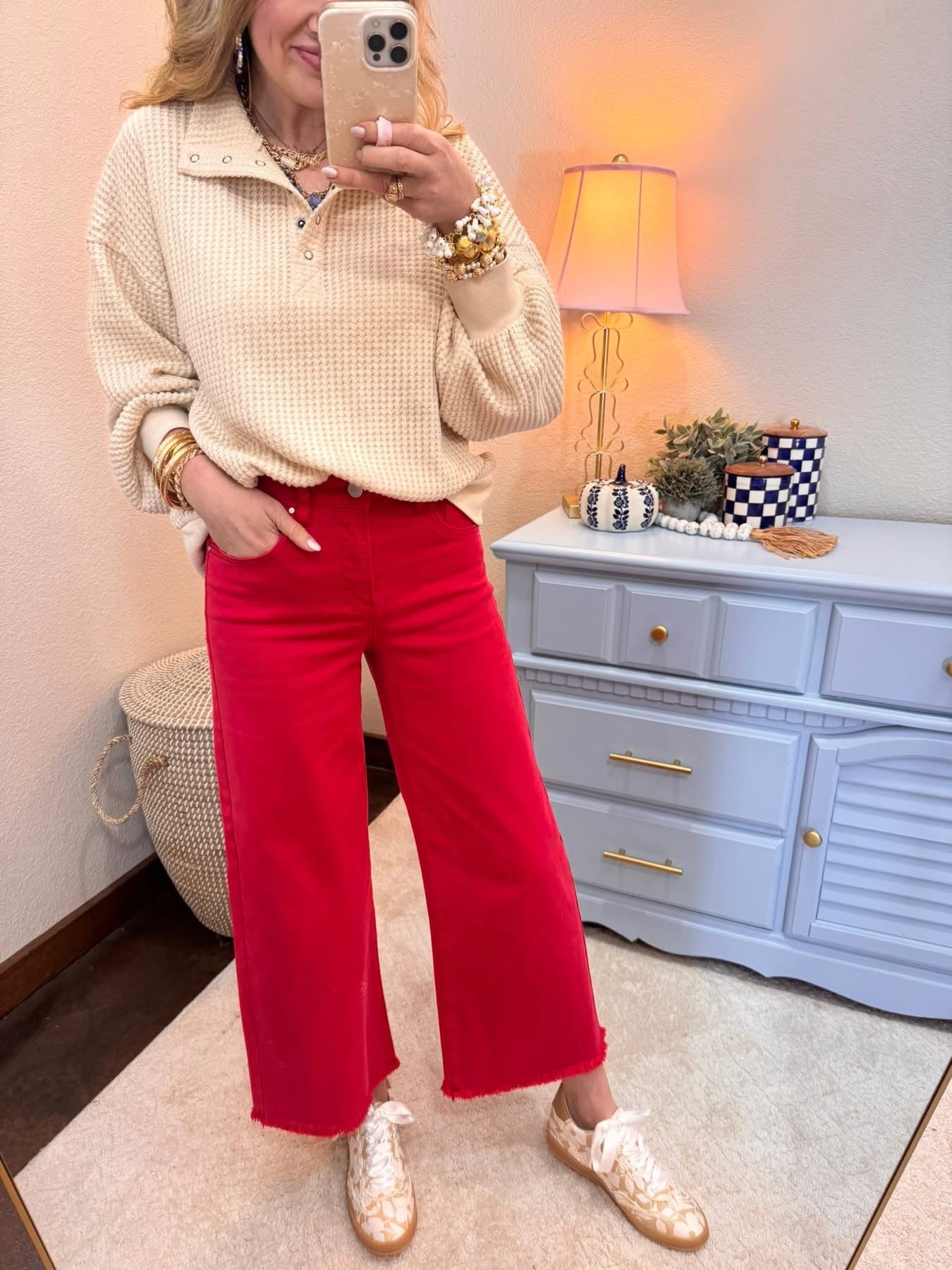 Red Risen Scarlet High Rise Tummy Control Crop Jeans