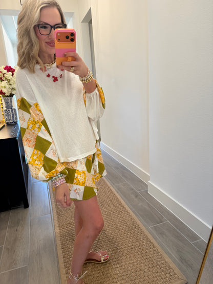 Flower Check Print Short Set