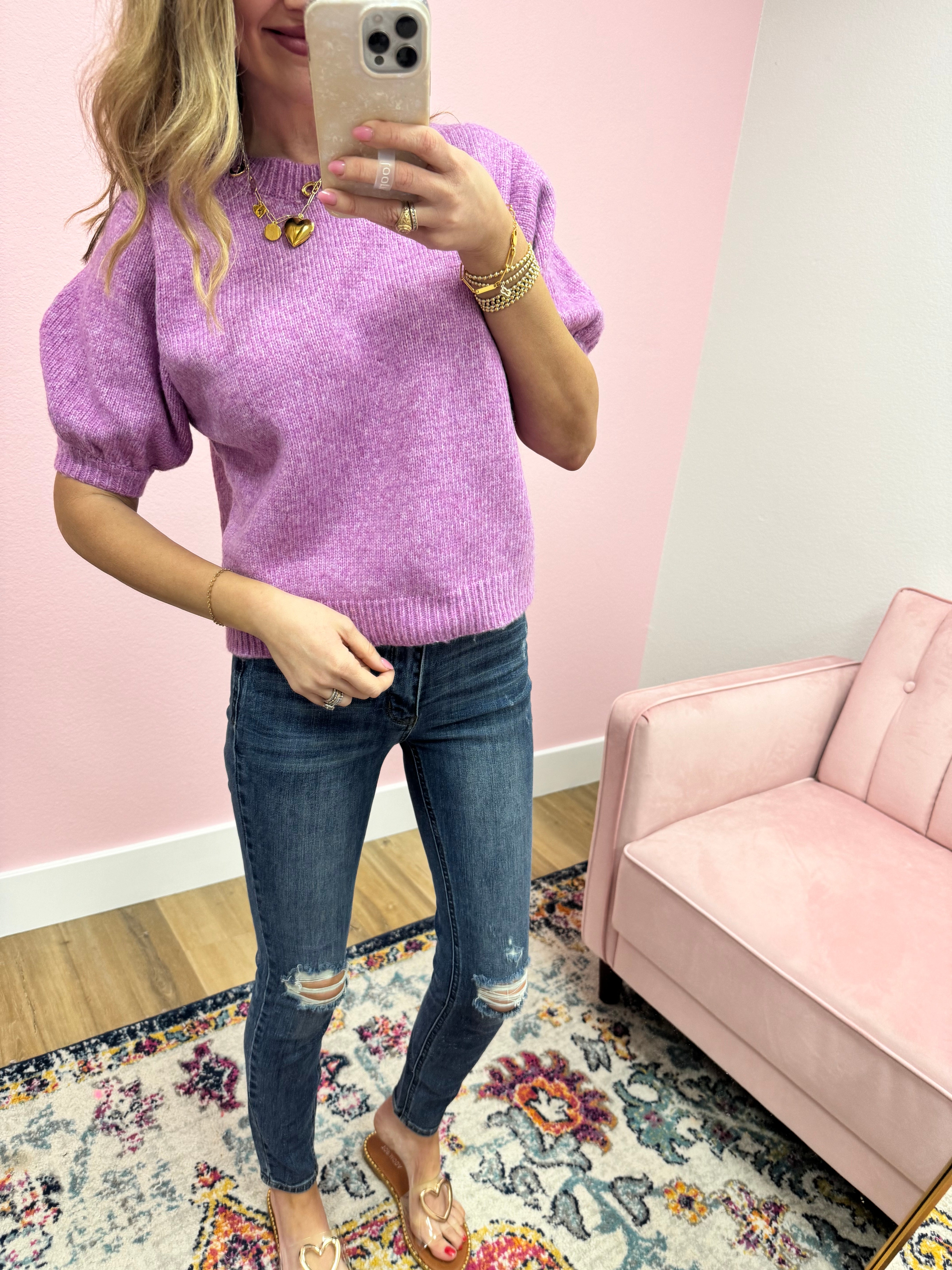 Lavender Short Sleeve Sweater Top