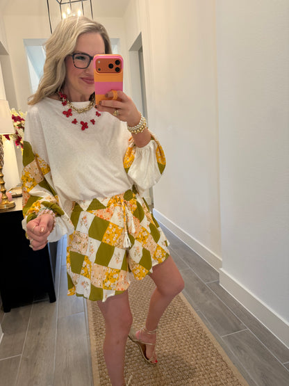 Flower Check Print Short Set