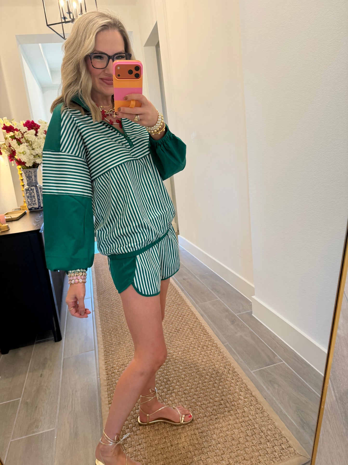 Green Stripe Active Top & Short Set