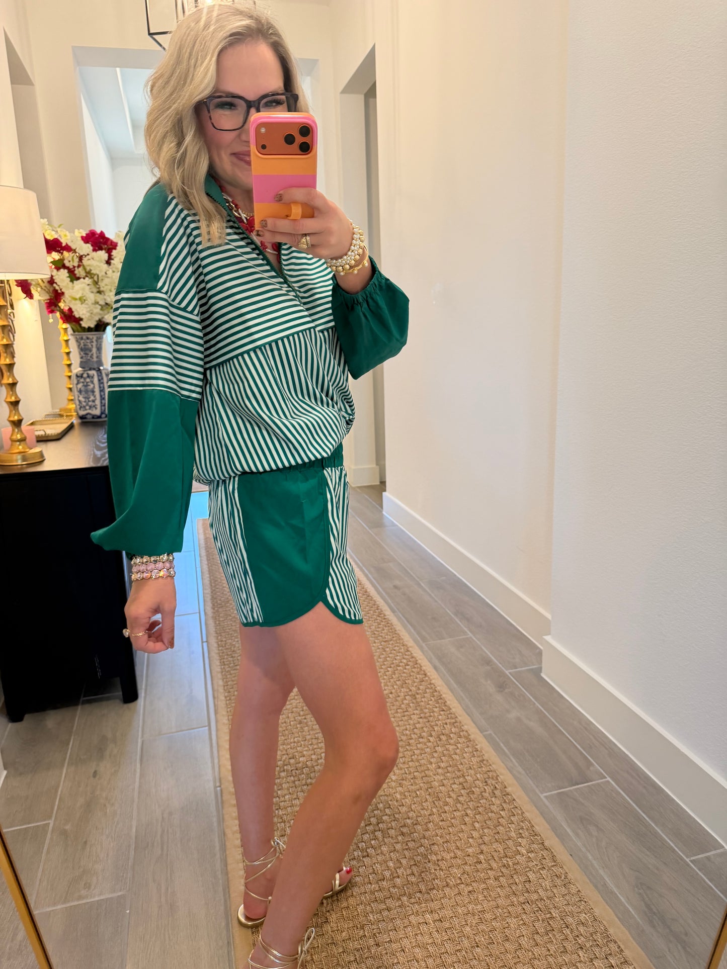 Green Stripe Active Top & Short Set