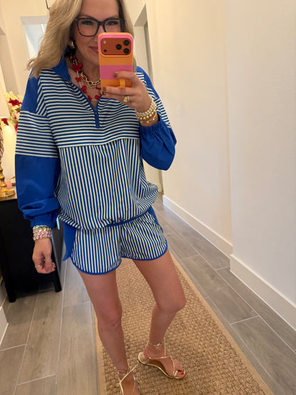 Blue Stripe Active Top & Short Set