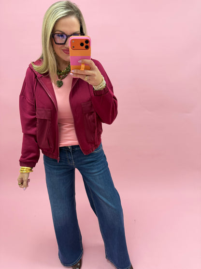 Cabernet Soft Scuba Full Zip Hoodie Jacket