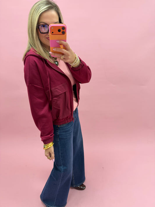 Cabernet Soft Scuba Full Zip Hoodie Jacket