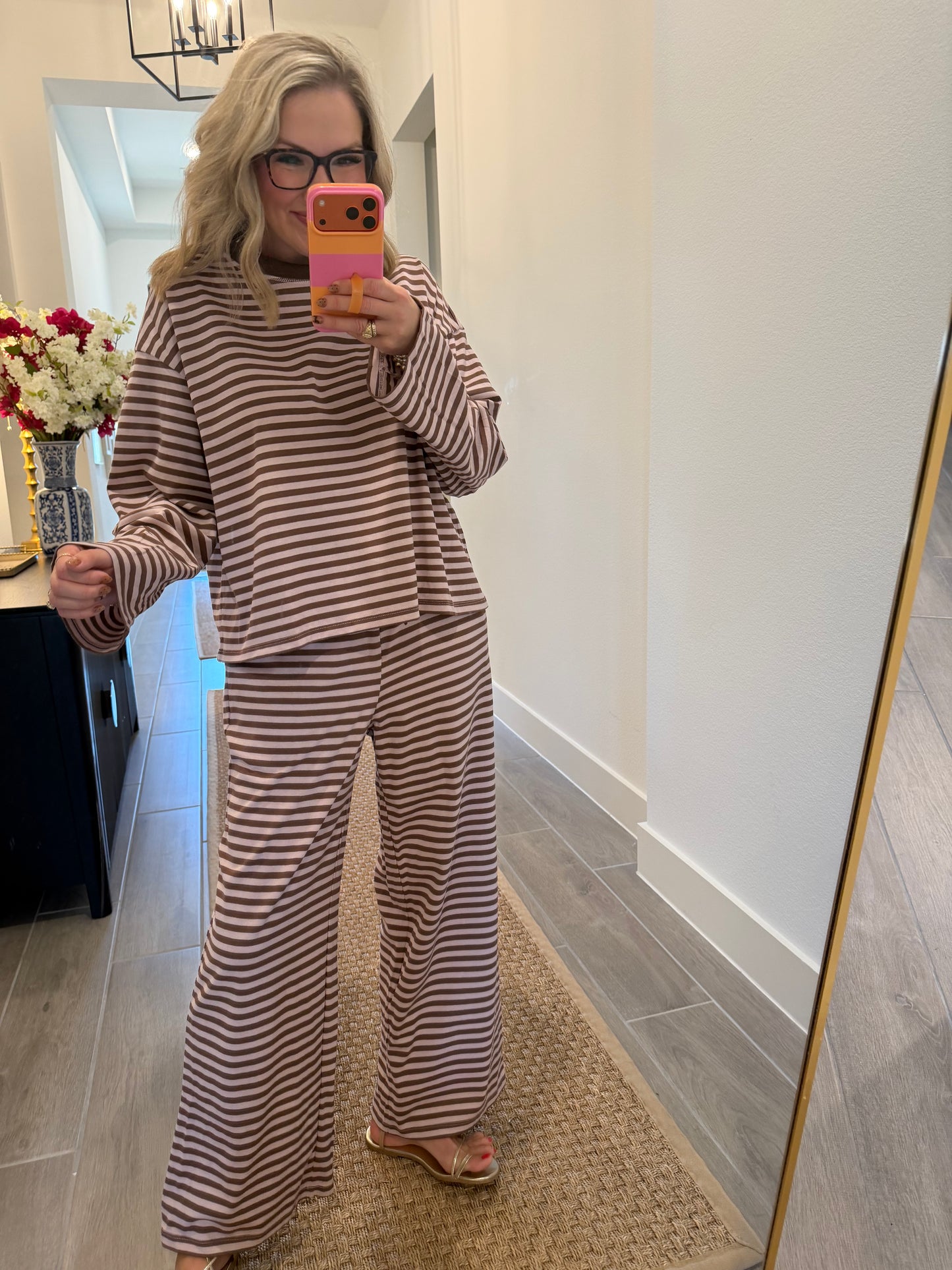 Vintage Pink Striped Pant Set