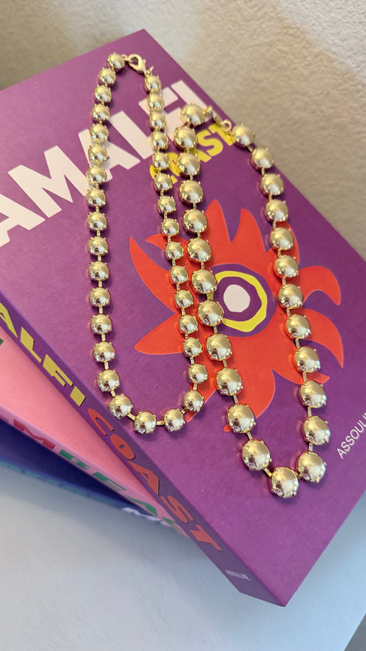 Gold Solid Puff Statement Necklace