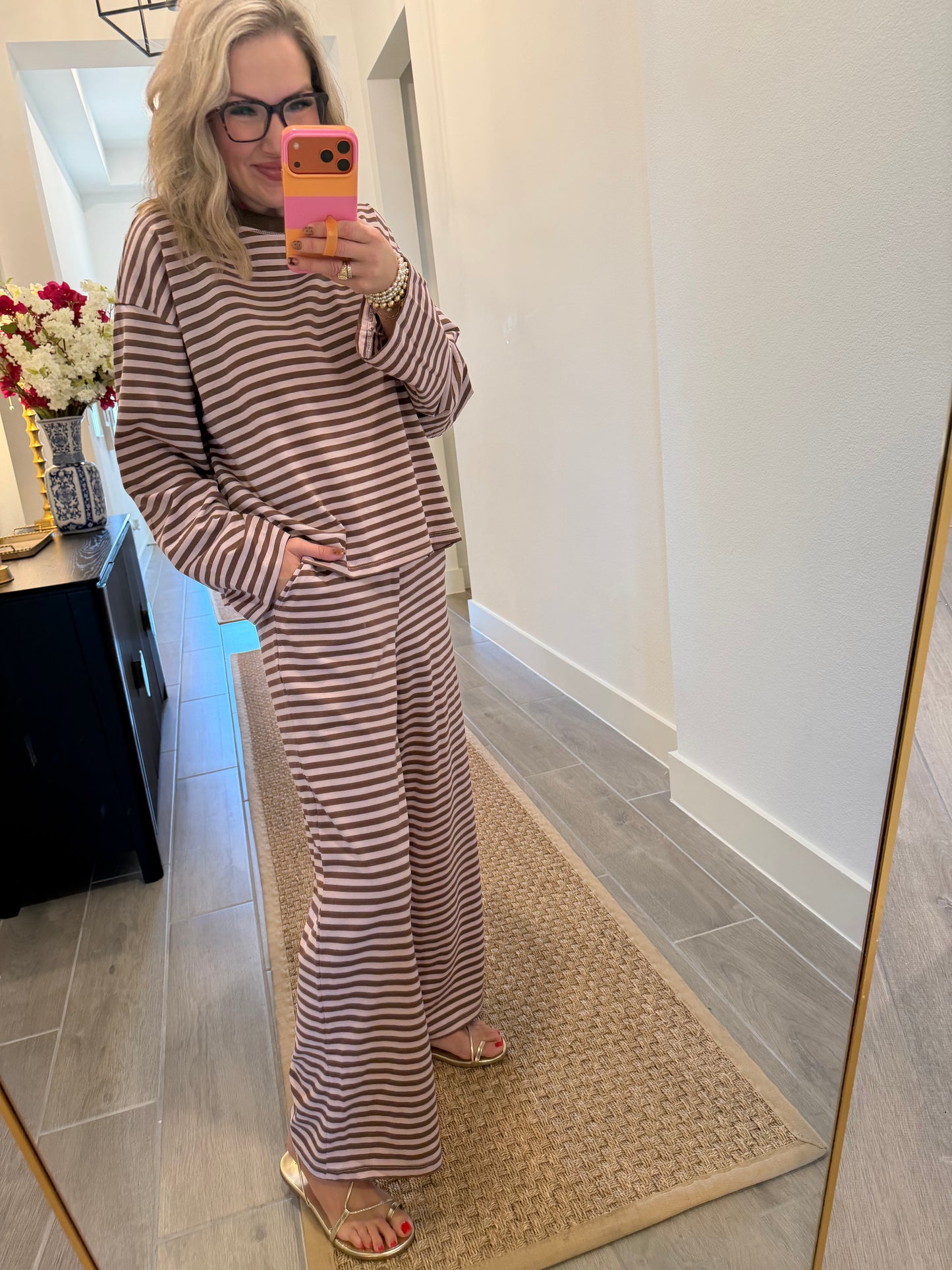 Vintage Pink Striped Pant Set