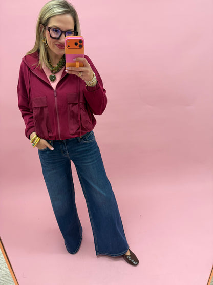 Cabernet Soft Scuba Full Zip Hoodie Jacket