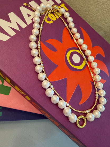 Dainty Gold Bead and Pearl Necklace