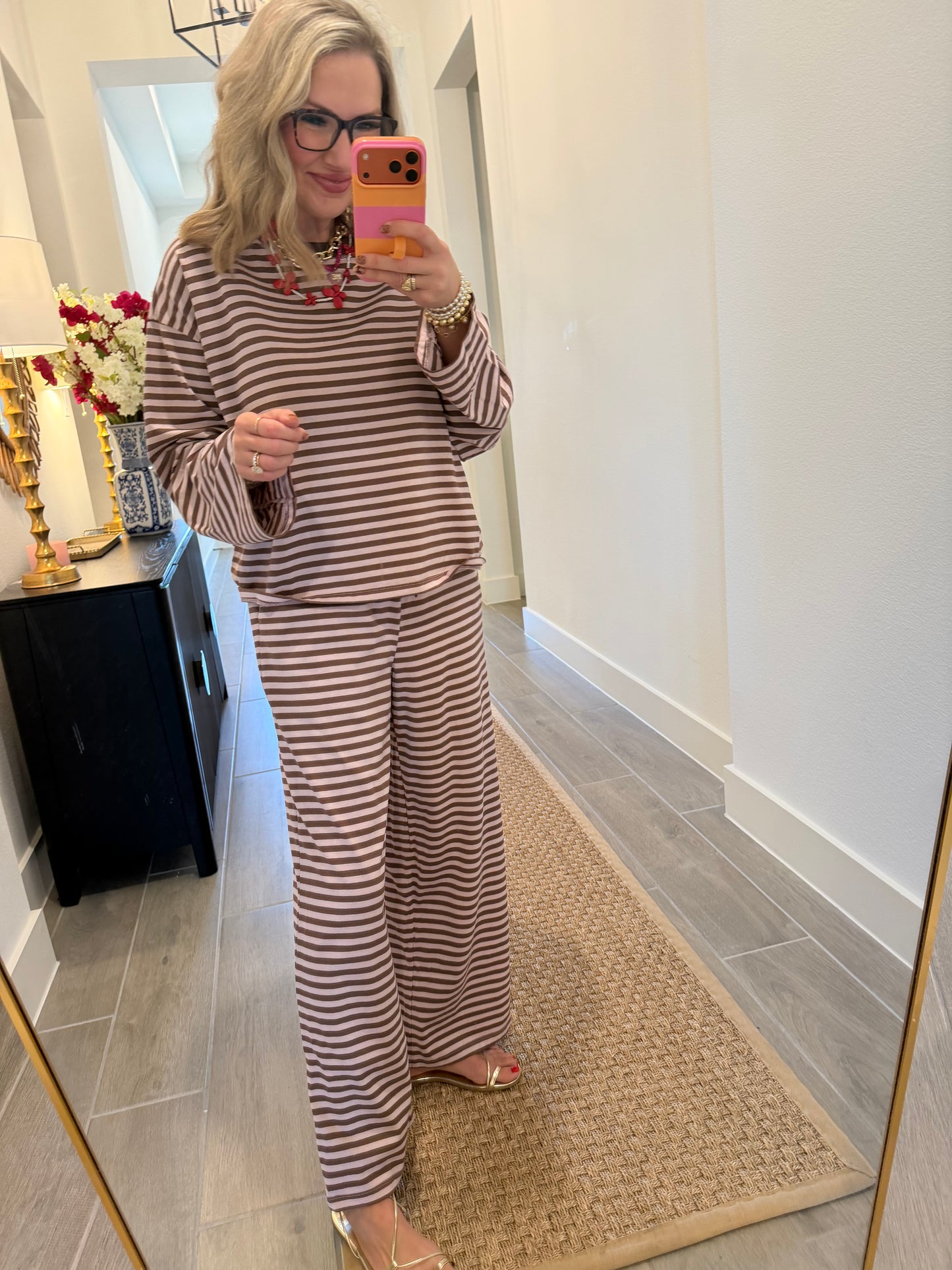Vintage Pink Striped Pant Set