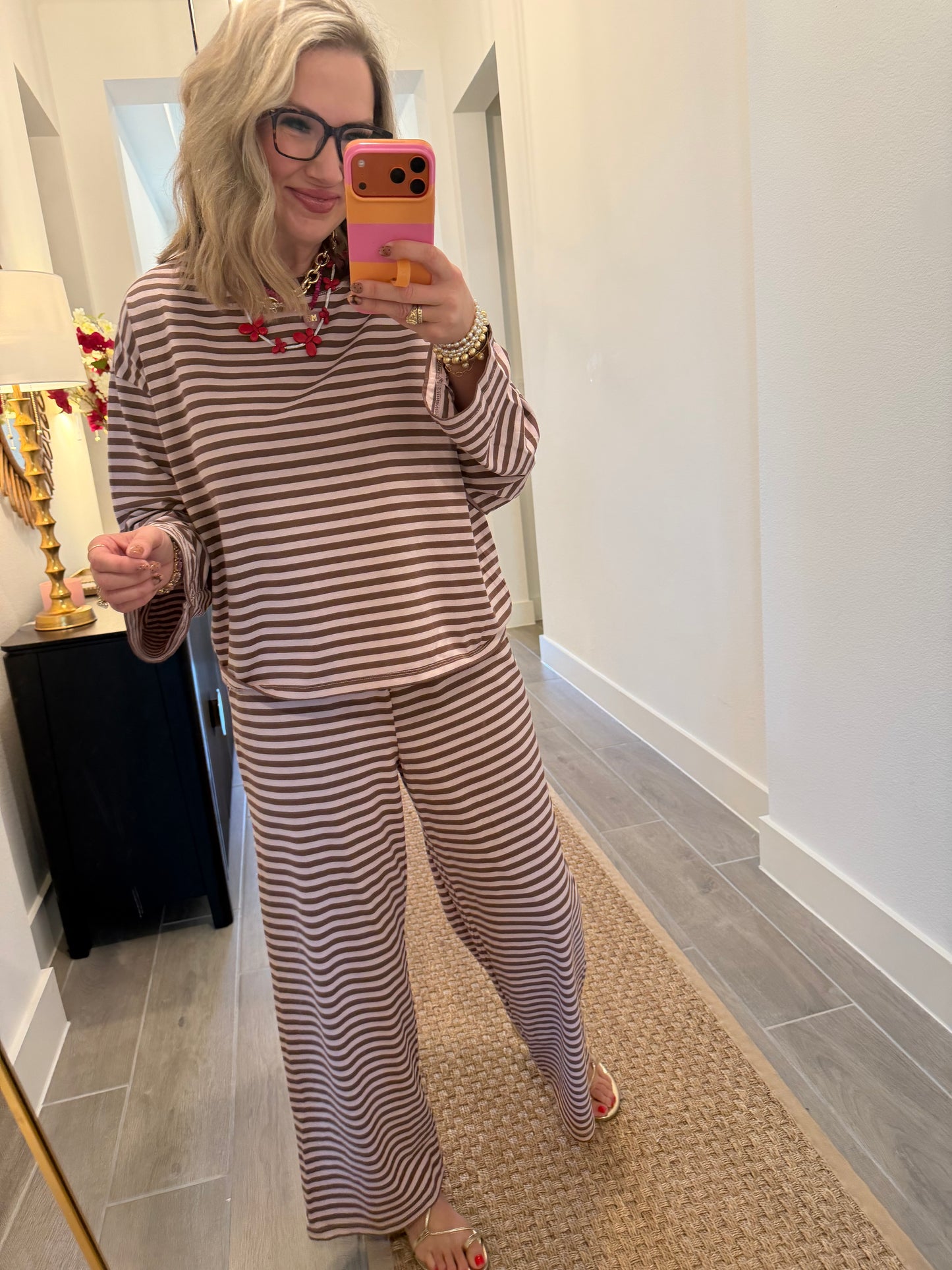 Vintage Pink Striped Pant Set