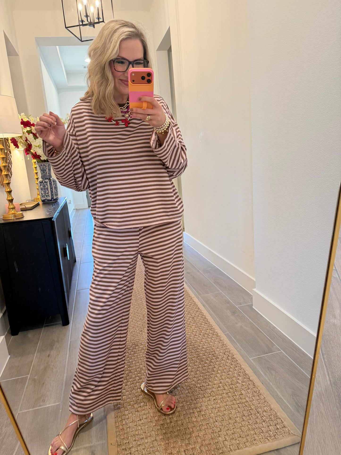 Vintage Pink Striped Pant Set