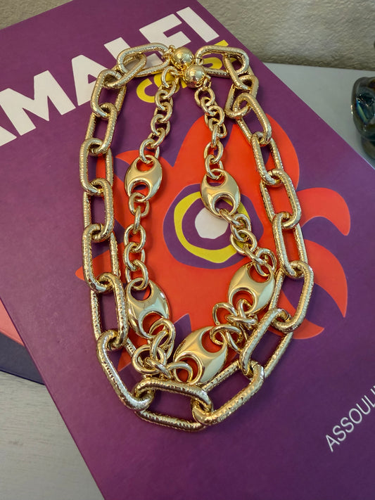 Gold Rectangle Chain Magnetic Necklace