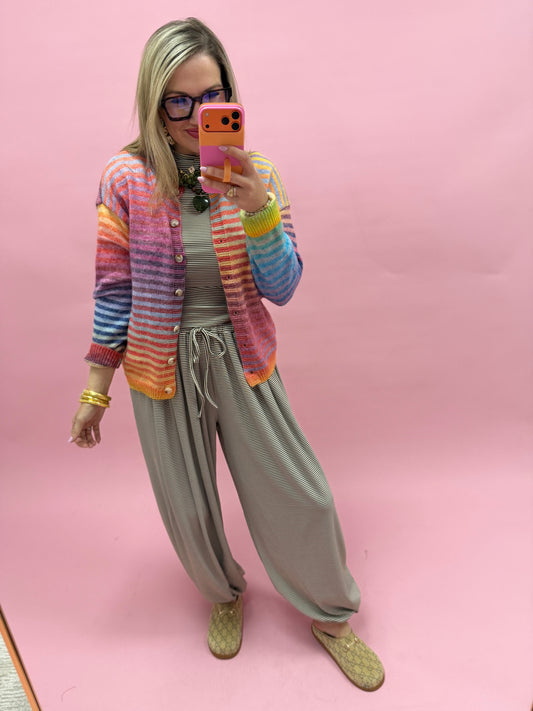 Rainbow Striped Button Down Cardigan
