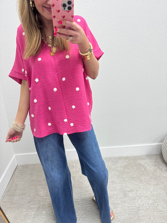 Pink Polka Dot Vneck